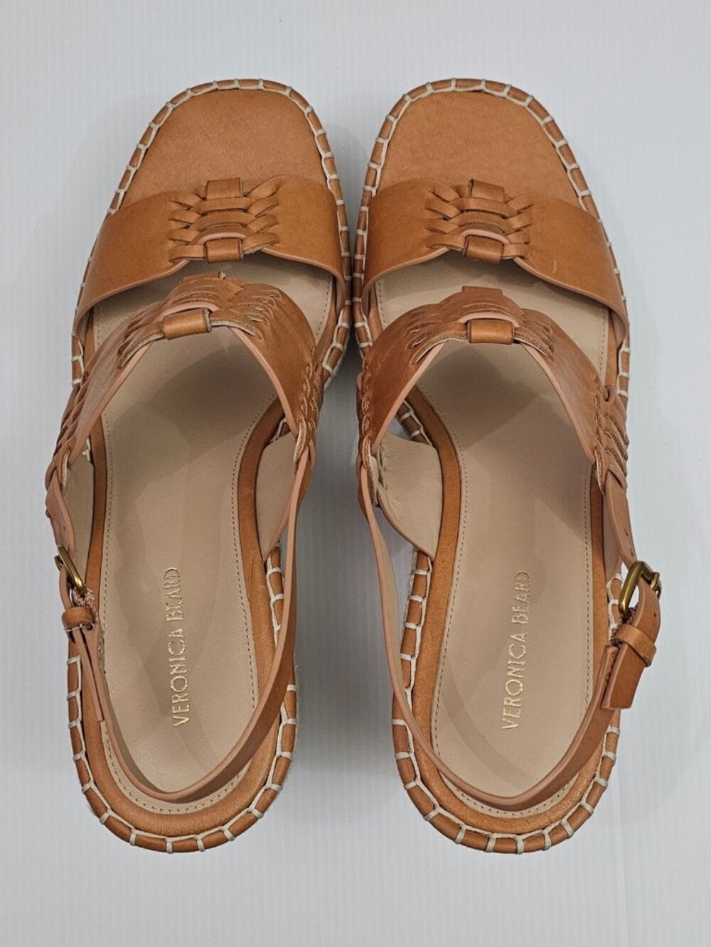 Veronica Beard Riya Wedge Espadrille Sandal Womens 10 Tan Leather Platform NEW - Picture 9 of 15